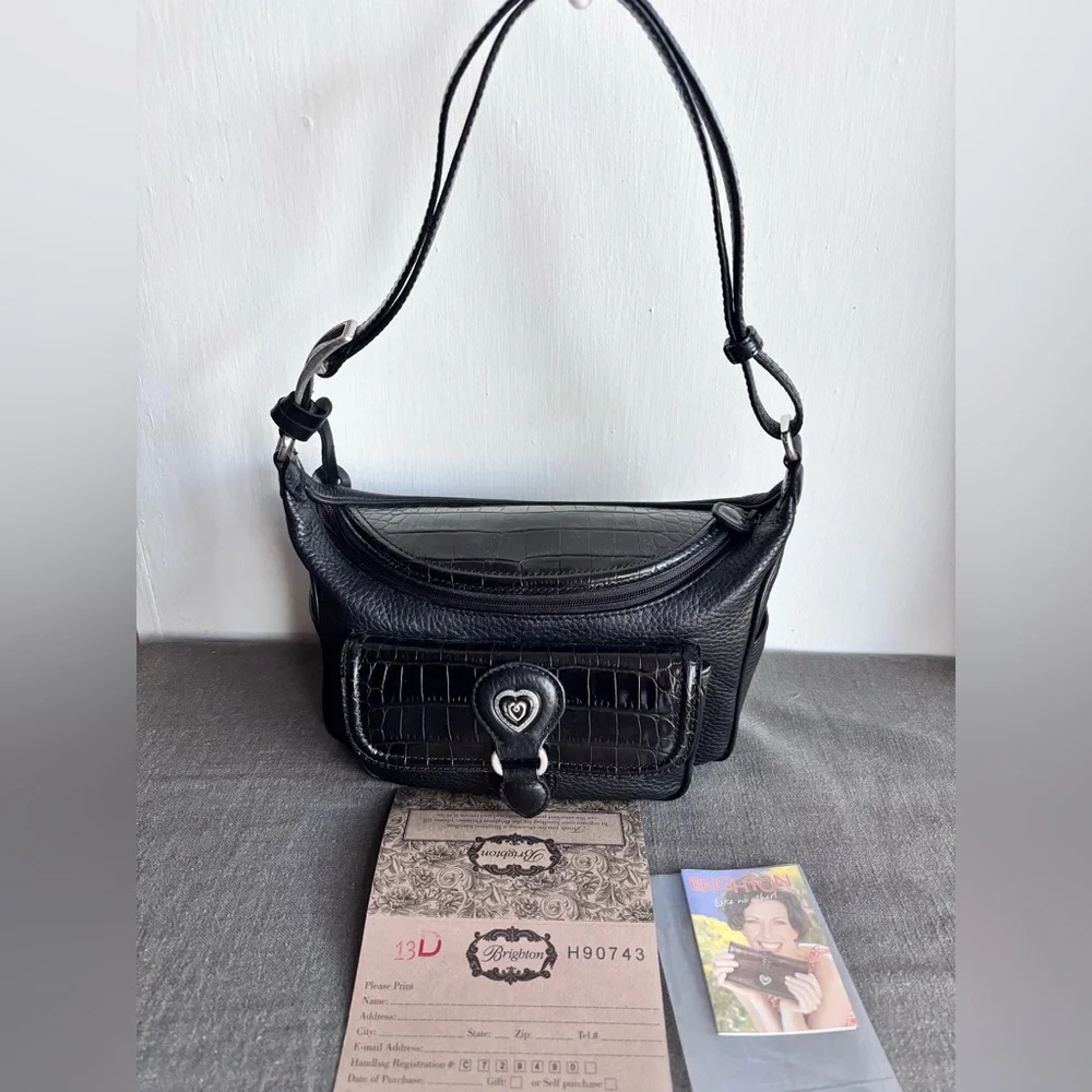 New Without Tags Brighton Monalisa Black Leather Shoulder Bag Purse - Picture 6 of 12